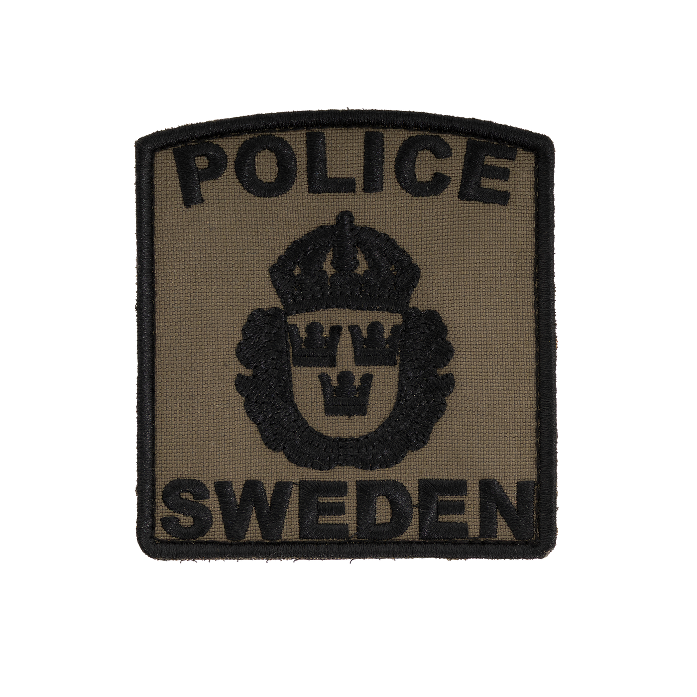 Snigel POLICE SWEDEN-märke 80 × 90 mm – Kardborremärke (Grå/Svart)