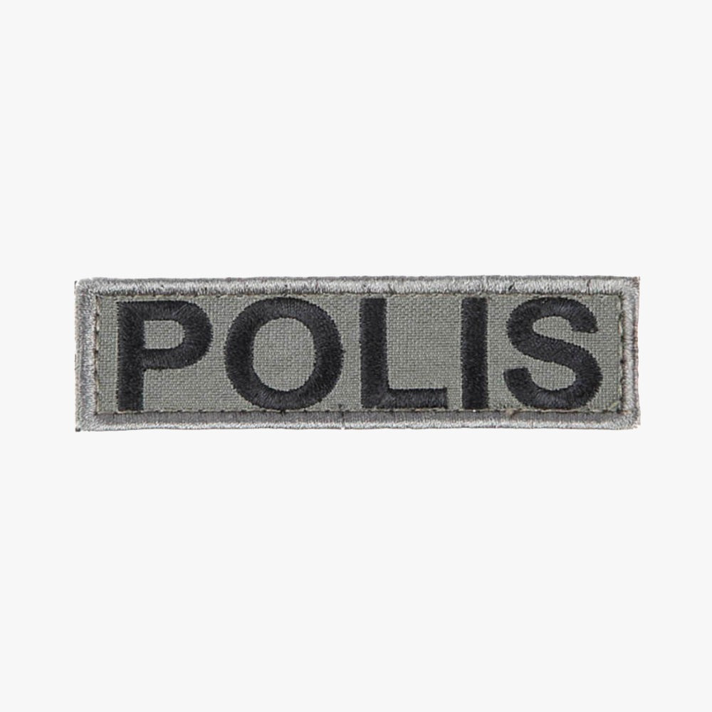 Snigel POLIS-märke (Small) 95 × 25 mm – Kardborremärke (Grå/Svart)