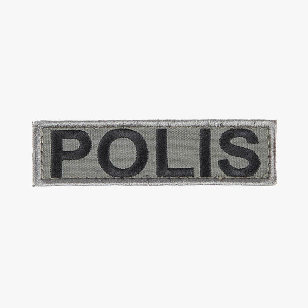 Snigel POLIS-märke (Small) 95 × 25 mm – Kardborremärke (Grå/Svart)