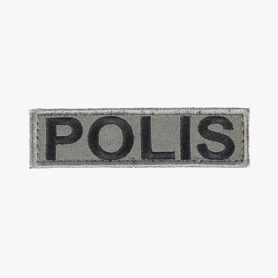 Snigel POLIS-märke (Small) 95 × 25 mm – Kardborremärke (Grå/Svart)