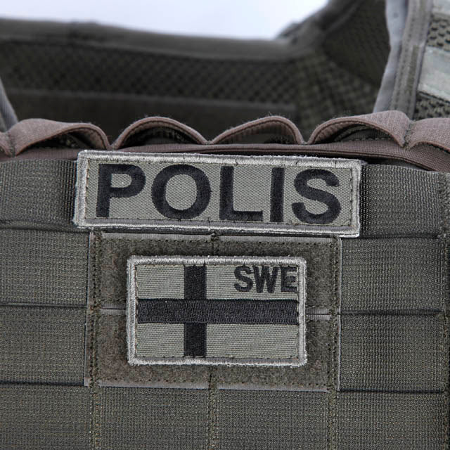 Snigel POLIS-märke (Small) 95 × 25 mm – Kardborremärke (Grå/Svart)