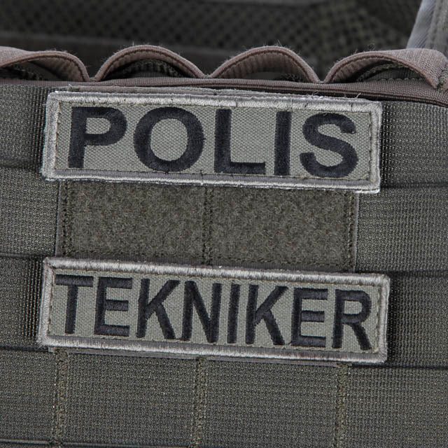 Snigel POLIS-märke (Small) 95 × 25 mm – Kardborremärke (Grå/Svart)