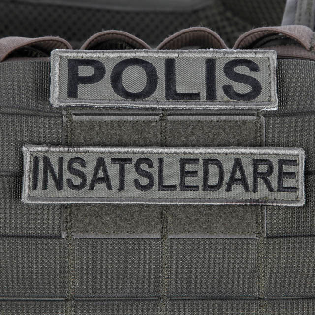 Snigel POLIS-märke (Small) 95 × 25 mm – Kardborremärke (Grå/Svart)