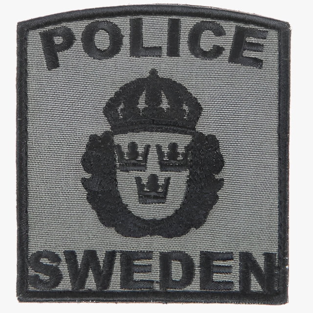 Snigel POLICE SWEDEN-märke 80 × 90 mm – Kardborremärke (Grå/Svart)