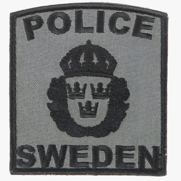 Snigel POLICE SWEDEN-märke 80 × 90 mm – Kardborremärke (Grå/Svart)